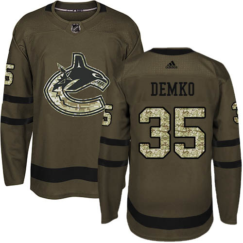 Men Adidas Vancouver Canucks #35 Thatcher Demko Green Salute to Service Stitched NHL Jersey->vancouver canucks->NHL Jersey